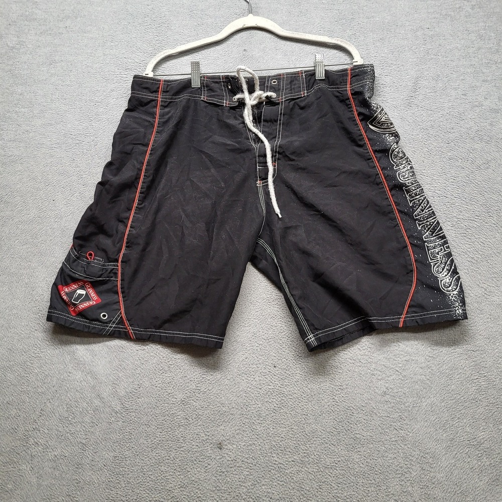 Guinness Men Shorts 37 Black Swimwear Board Shorts Logo Embroidered 10" Inseam